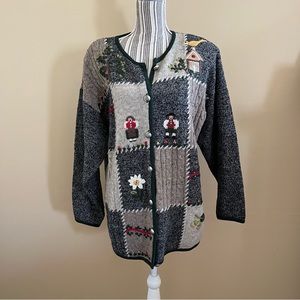 V.I.P Fashion Women’s Bavarian Scene Fall Floral Wool Blend Button Up Cardigan L